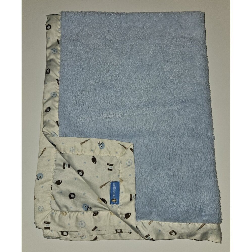Tiddliwinks Baby Blanket Blue White Sports Home Run Football Baseball Basketball